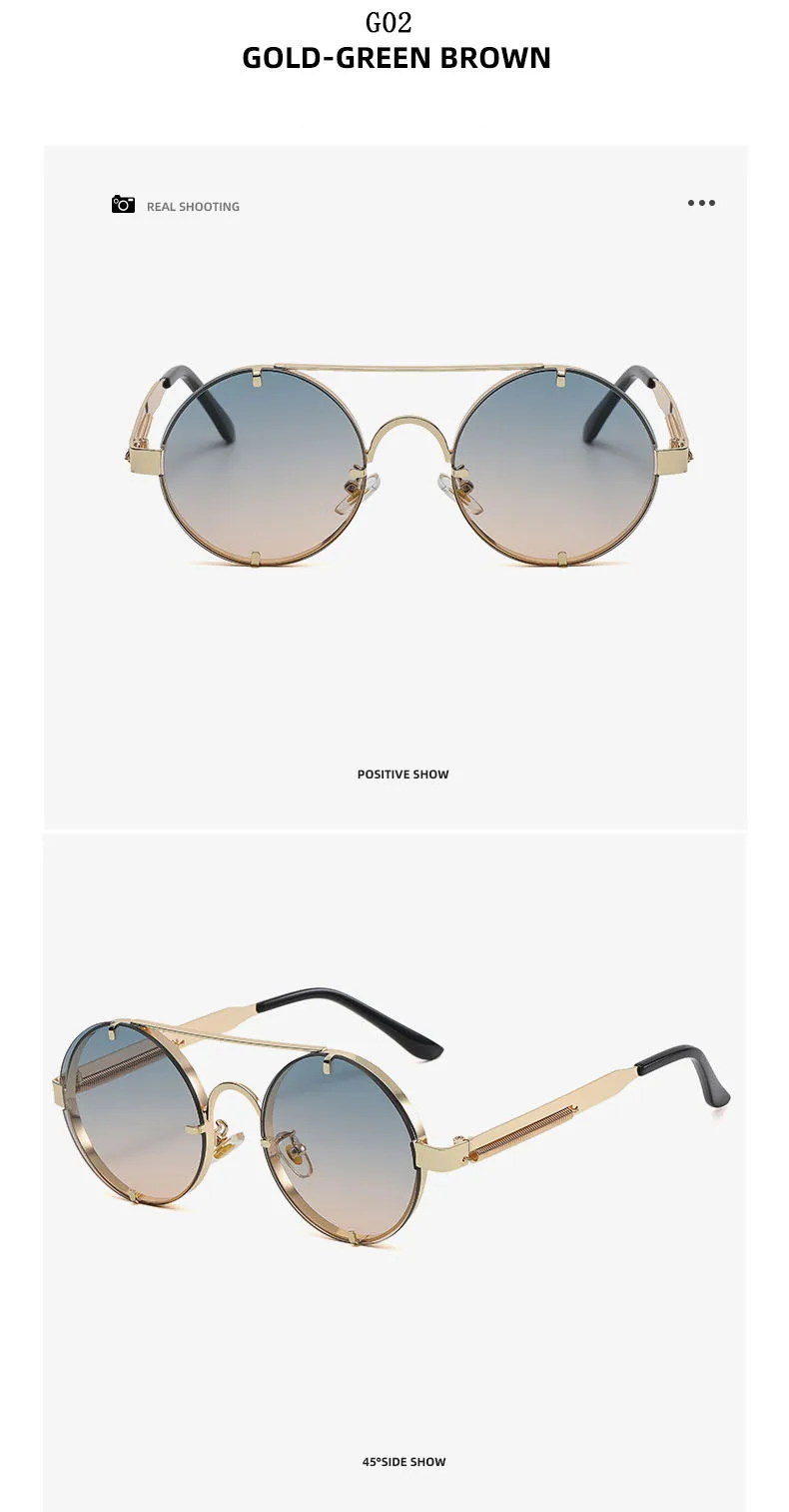 Runde Steampunk Sonnenbrille Für Männer Modische Punk Sonnenbrille Frauen Trendy Vintage Mode Gläser Retro Gafas De Sol Hombre – Detail 10
