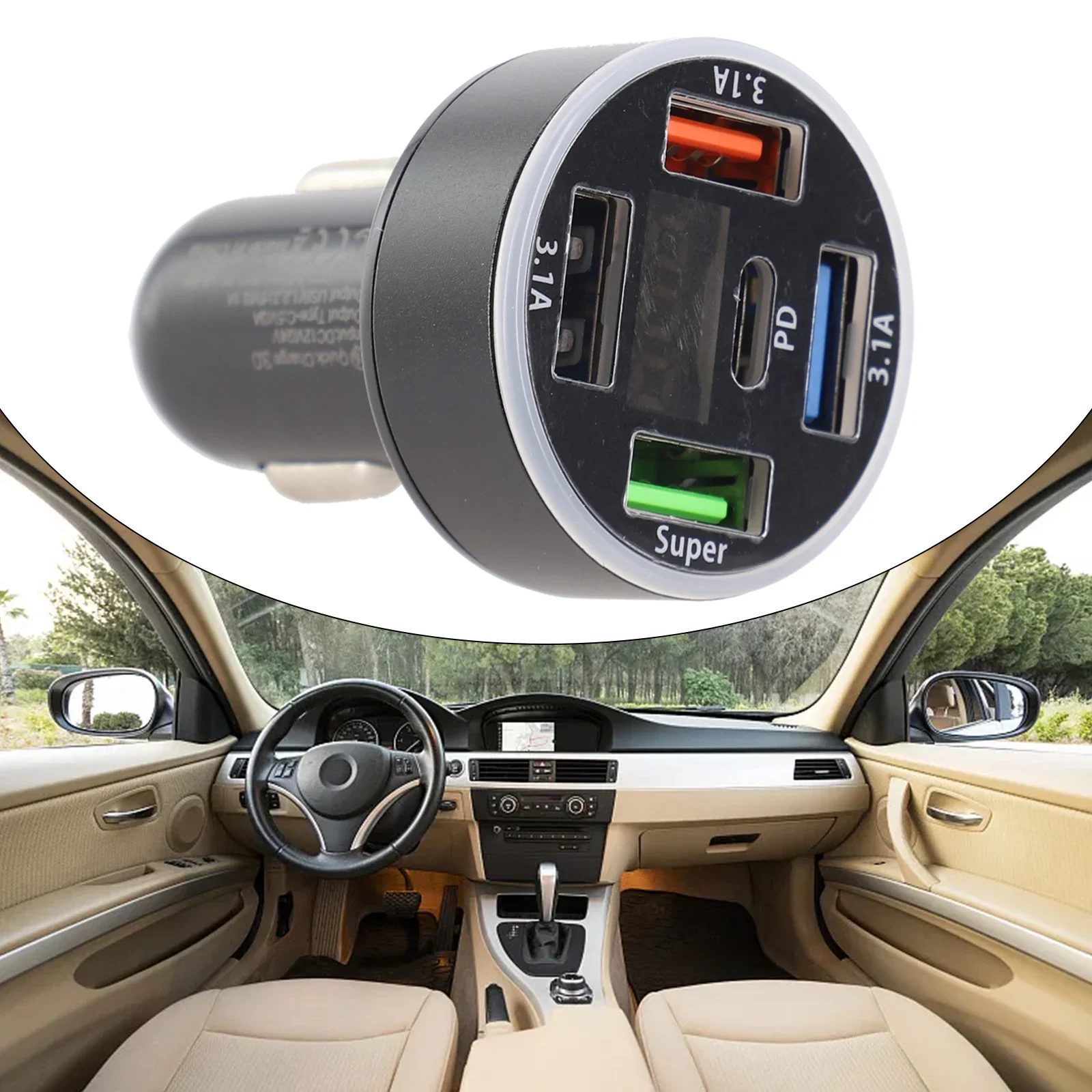 None Auto Electronics Car Fast Charge Auto Car 4 USB + 1PD Adapter Socket Splitter Car Fast Charger Quick Charge