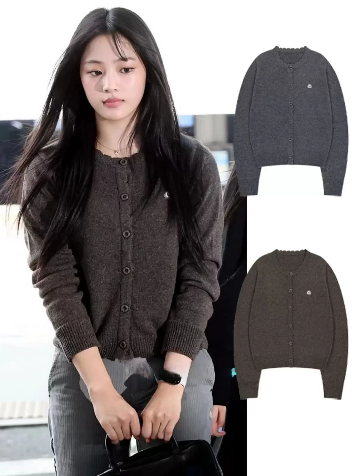 

Korean Designer Sweater Women Y2k Top Autumn Winter Streetwear All Match O-neck Flower Button Single Breasted Knitted Cardigan