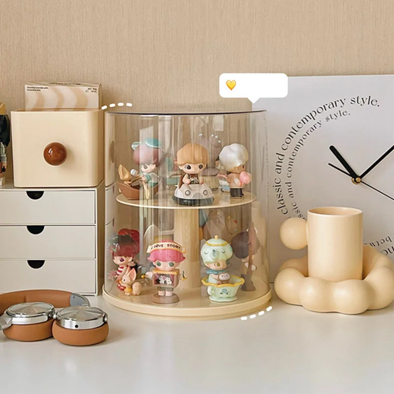 2-layer Rotating Action Figures Storage Box Acrylic Bind Box Doll Display Rack Stacktable Large Transparent Doll Showing Cabinet