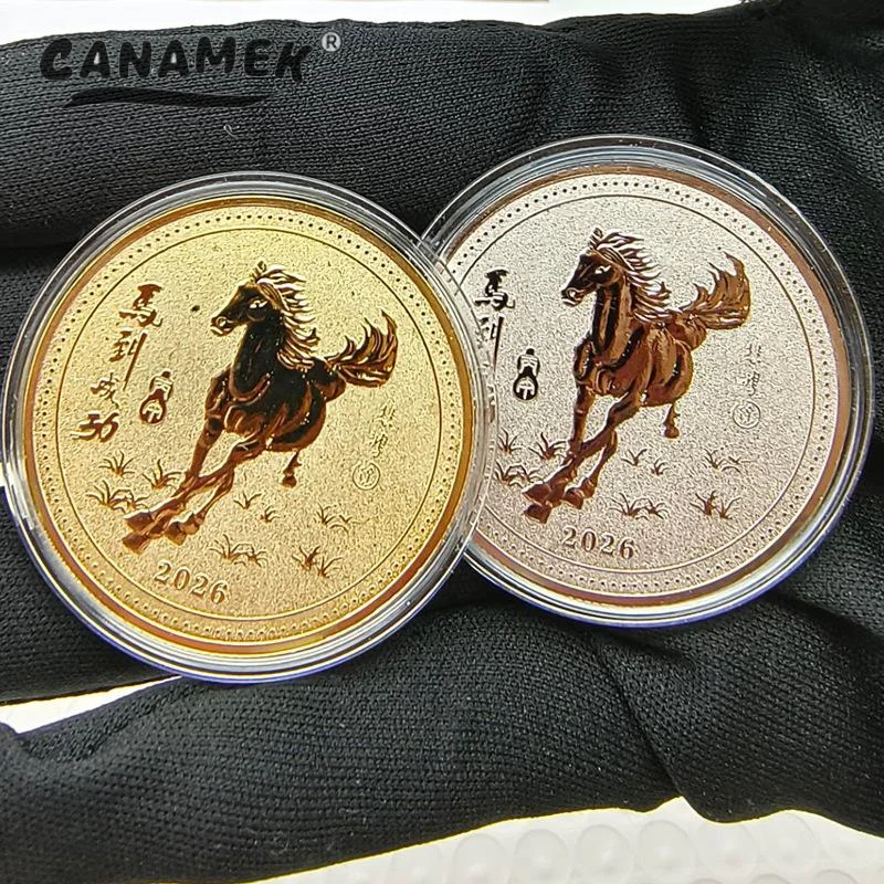 40-мм-сувенирные-монеты-«Гік-лошади»-lucky-animal-zodiac-horse-Коллекционные-монеты-Металлическая-коллекция-Подарки-2026-Новогодний-сувенир
