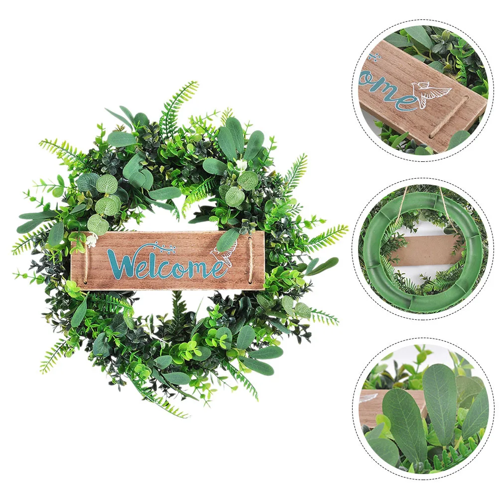 

1 Set Realistic Wooden Plate Removable Home Wedding Spring Artificial Leaf Wreath Decor Long-Lasting Door Hanging Sign Welcome