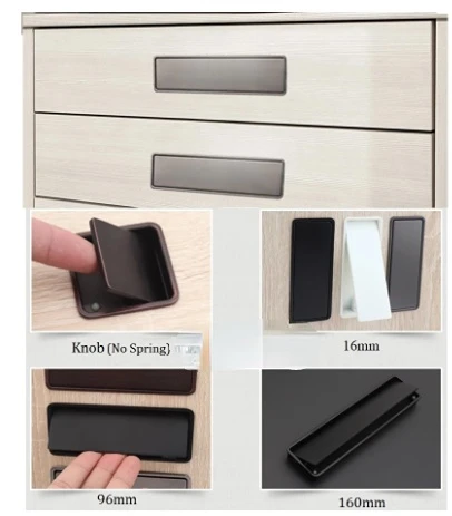 2Pcs Zinc Flush Recessed Finger Pull Furniture Cabinet Drawer Spring Anti Dust Flap Cover Grey White Red Bronze Matte Black