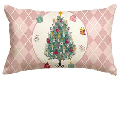 Pink Throw Pillow Cover Christmas Merry Winter Holiday Party Cushion Cover Sofa Linen Waist Pillow Cover 30X50cm