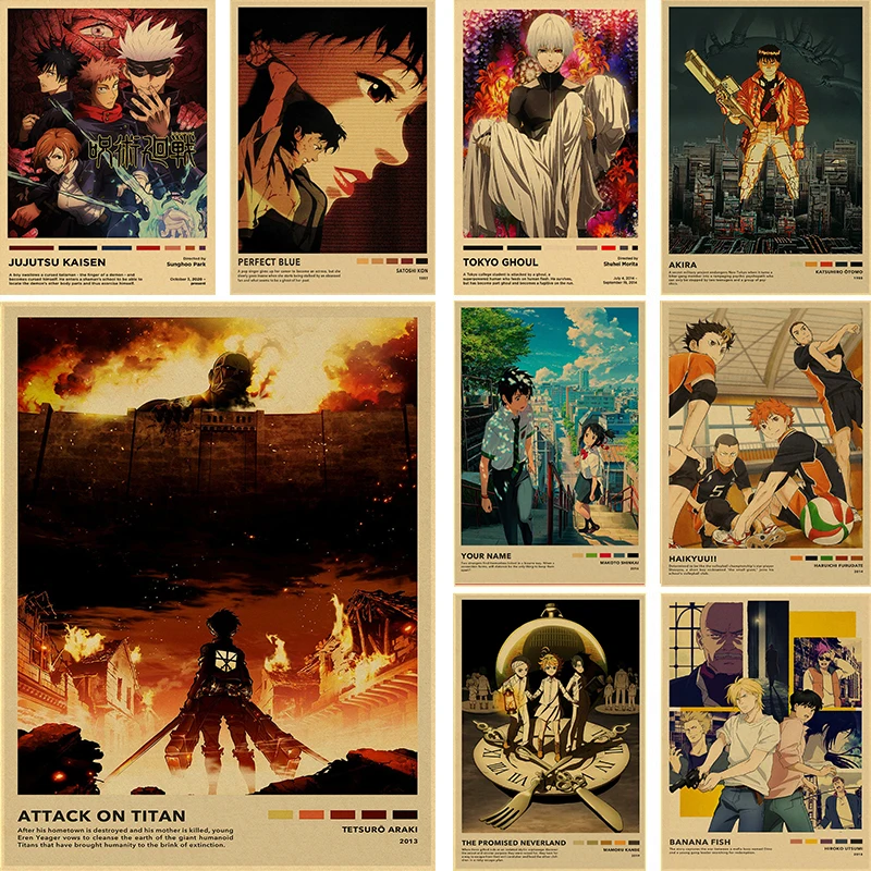 

Anime Series Death Note/Attack on Titan Retro Posters Kraft Paper Vintage Room Home Bar Cafe Decor Art Wall Painting Poster