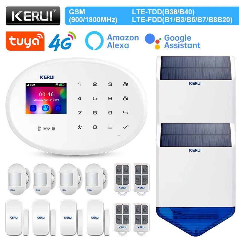 

KERUI W204 Alarm Kit Security Alarm Device Motion Sensor Door Sensor Remote Control Solar Siren