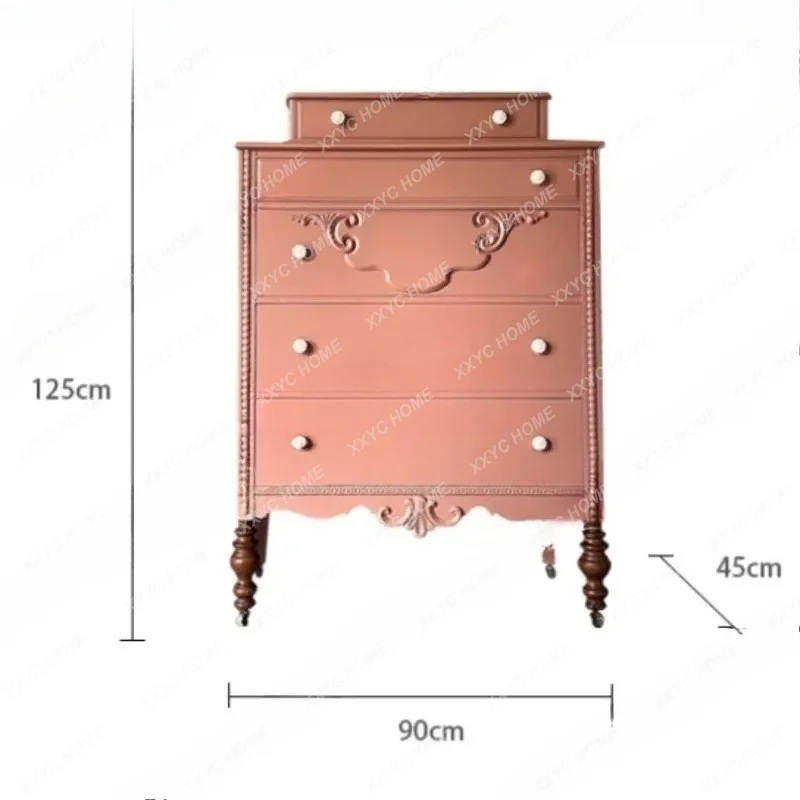D178 Medieval solid wood chest bedroom carved locker  country living room high chest