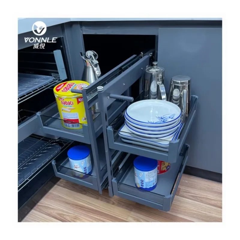 Wholesale Stainless Steel Kitchen Corner Cabinet Pull Basket Fully Extended Corner Storage Rack