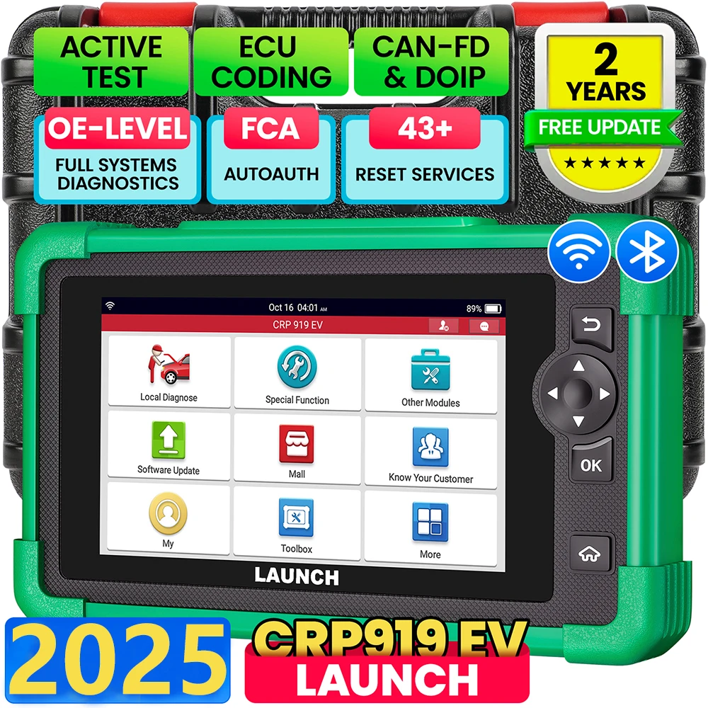 LAUNCH CRP919 EV Electric Vehicle Scanner New Energy Vehicles OBD2 Diagnostic Tool 43 Resets CAN FD Doip Full Systems Auto Scan