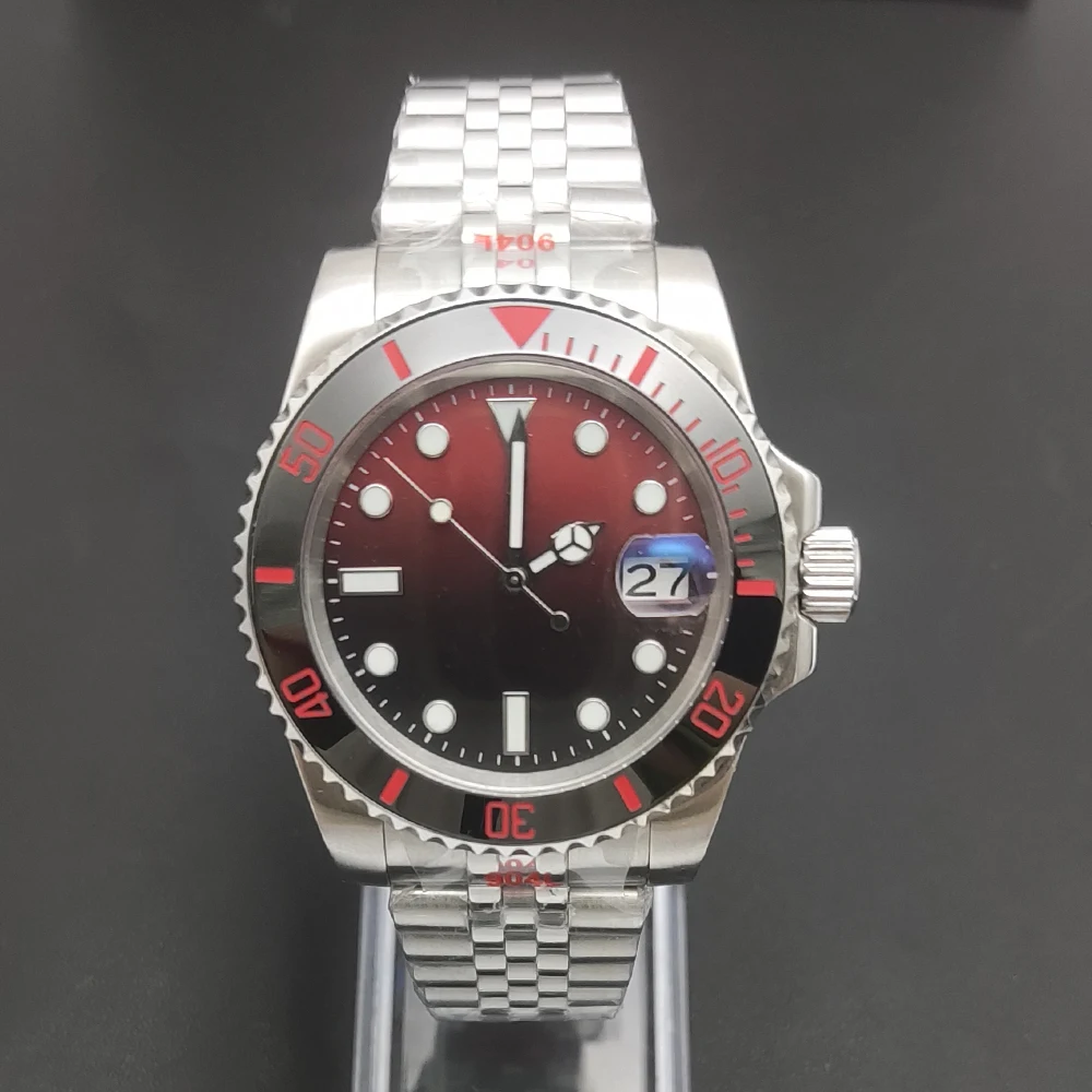 

Мужские автоматические часы 40 мм градиентный черно-красный циферблат NH35 механизм водостойкие светящиеся мужские механические часы