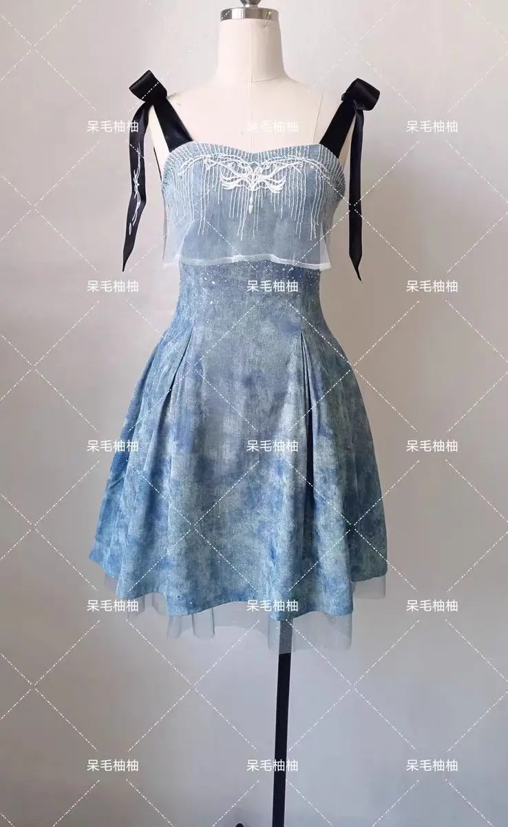 

2025 Xia Yizhou Caleb Birthday Girl Blue Camisole Dress Women Halloween Party Costume Game Love And Deepspace Mc Player Cosplay