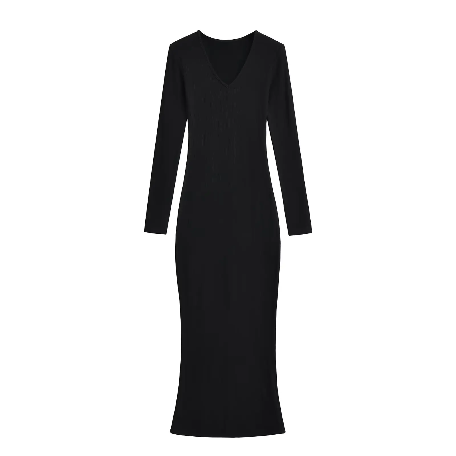 

Sexy Wind V-ne Fce-lined Long Sve Dr Women's Spring Autumn Slim-fit Base Layer Skirt Ele Butt-hing Long Dr