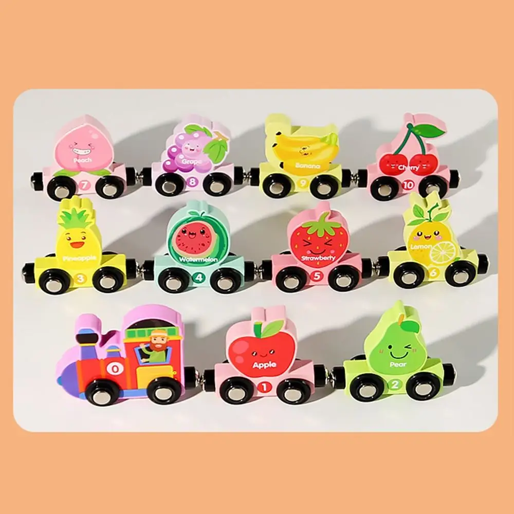 الملونة المغناطيسي عدد القطار عدد ديناصور خشبي التعليمية اللبنات الفاكهة الحيوان مونتيسوري الإدراك #3
