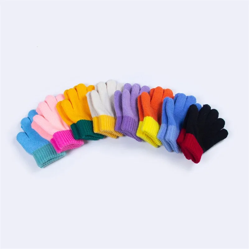 Children Kids Winter Gloves Colorblock Full Finger Warm Knitted Gloves Solid  Blends Soft Fashion Attractive Glove