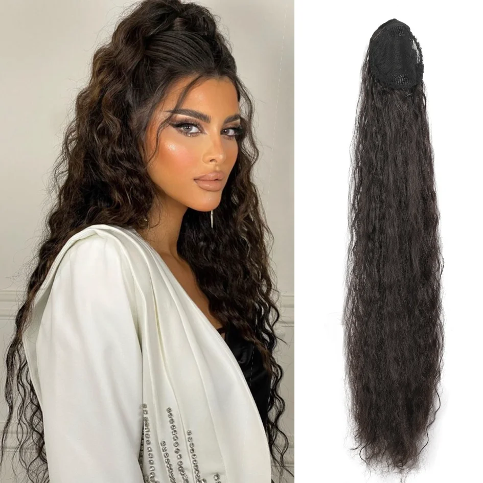 Synthetic 36 inch drawstring gradient water ripple ponytail, long hair over waist, fluffy curly hair accessory Halloween cosplay