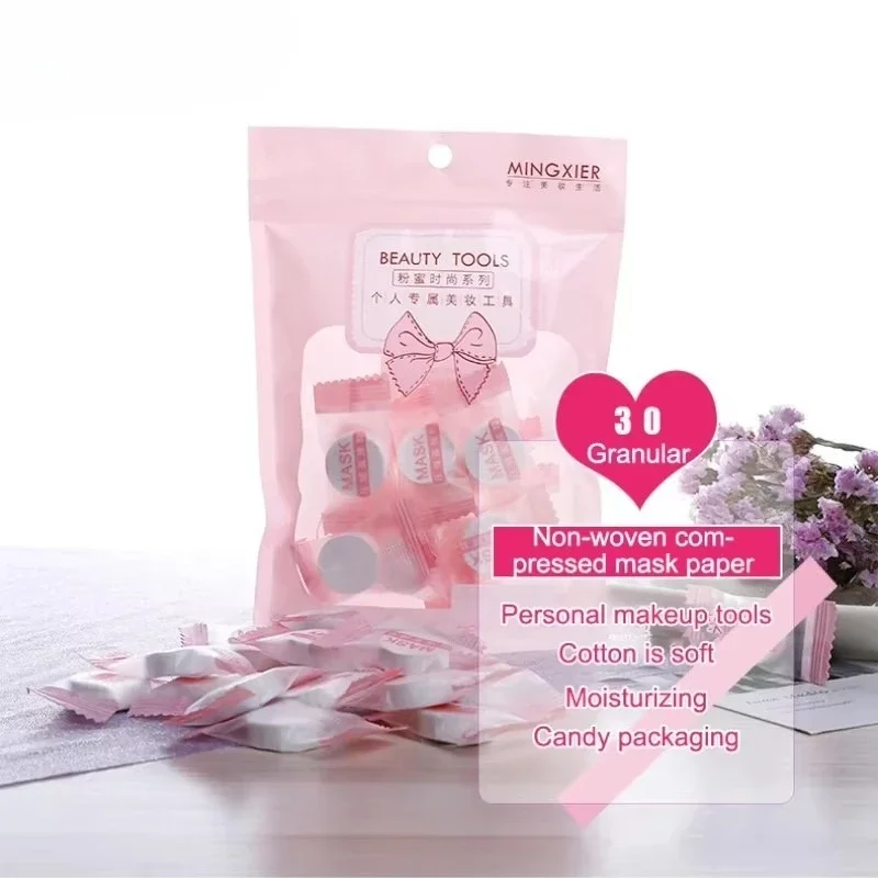 15/30Pcs Disposable Compressed Facial Mask Portable Travel Non-woven Face Mask Skin Care Cotton Wrapped Masks Paper,Pink