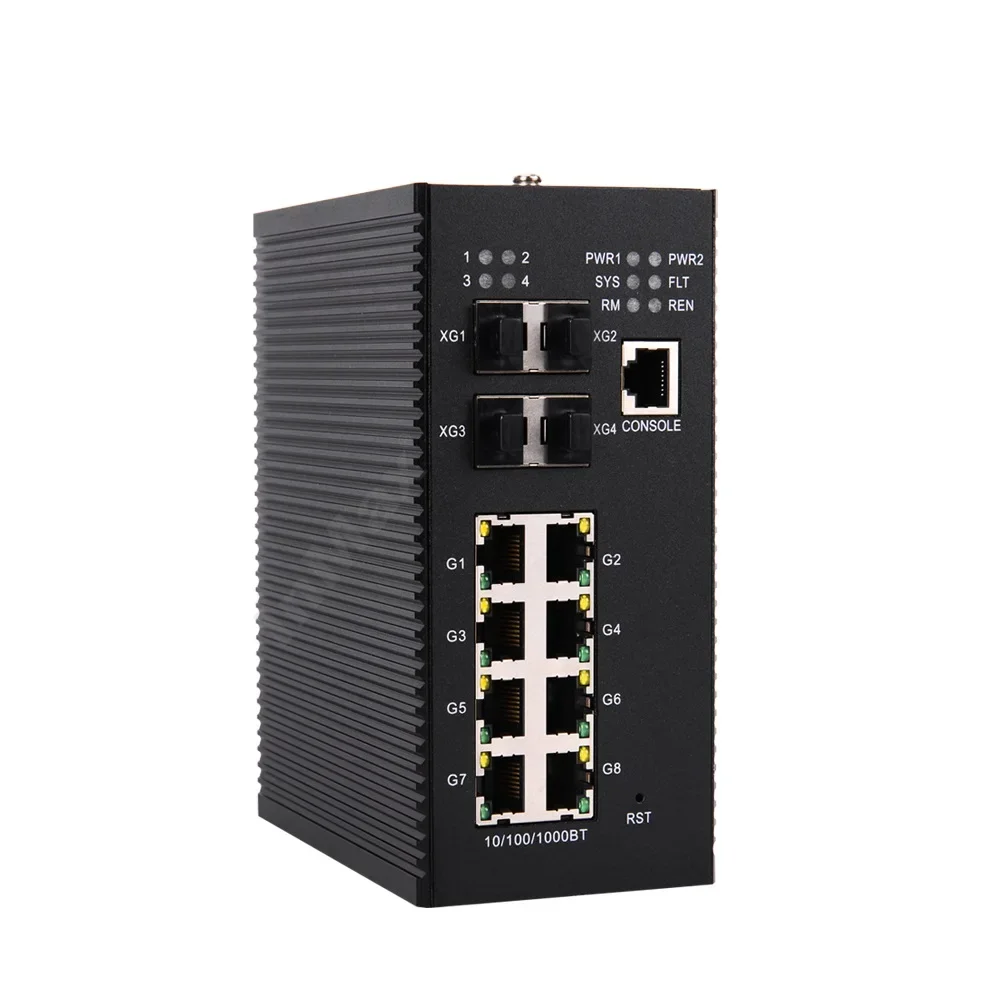 12 port 10G ring industrial PoE ethernet switch 4 X 10G SFP+ and 8 10/100/1000BaseT(X) ports Ring Network