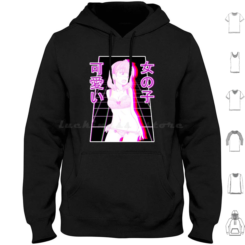 Aesthetic Japanese Girl 22 Hoodie Cotton Long Sleeve Japanese Anime Girl Sad Manga Vaporwave Sadness Kawaii Nerd Cute