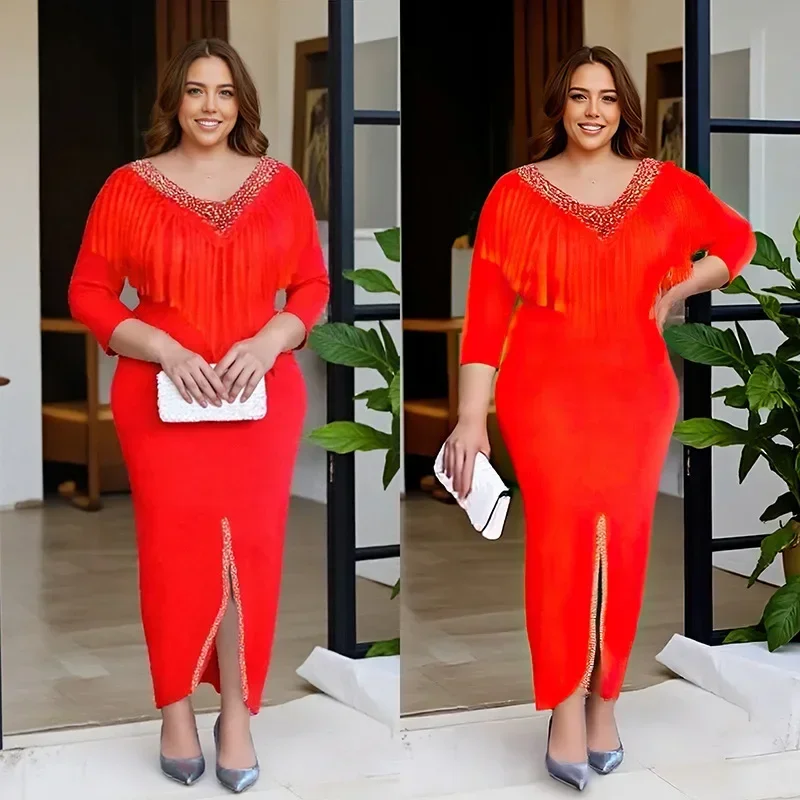 

Африканские платья больших размеров для женщин, летние африканские вечерние платья с длинными рукавами и кисточками, макси-платье, Дашики, африканская одежда