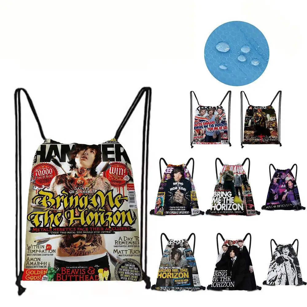 Mochila con cordón estampado Rock Band B-Bring Me The H-Horizon, bolsa de almacenamiento portátil para playa, Fitness, deportes, bolsa de tela para artículos diversos