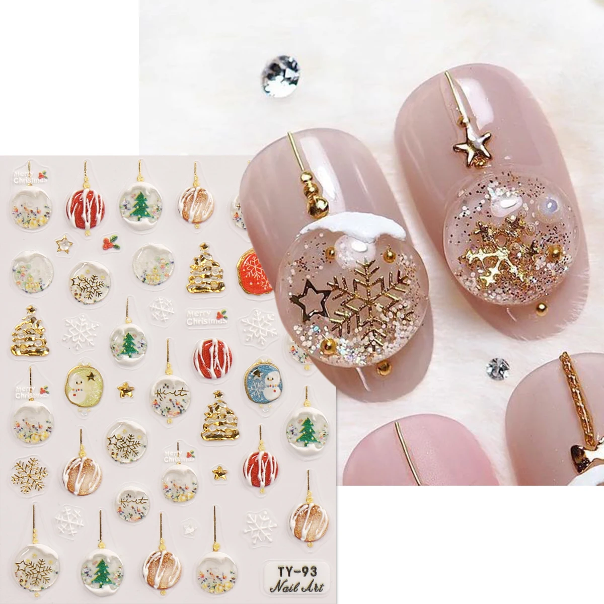 قطعتان من ملصقات فن الأظافر المزخرفة بأجراس هلام عيد الميلاد الشتوية، ملصقات فنية منقوشة لفن الأظافر، تطبيق سهل للأظافر #4