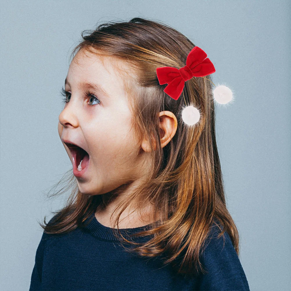 2 pinzas para el pelo de seda para niños, accesorios para lazos para el pelo con borlas, bolas peludas, lazo para cumpleaños, Navidad, lazos de boda para niñas