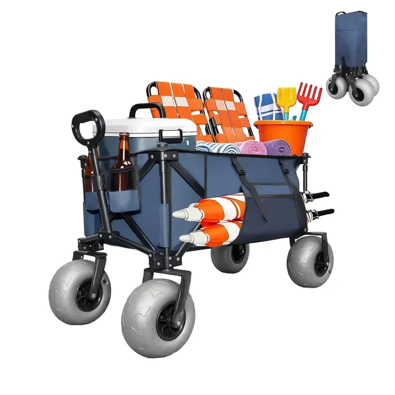 for Deralumer X800 Heavy Beach Wagon 200L Foldable Cart with 9x4 Balloon Wheels ABS Material Built-in Cup Holder 41 Inch