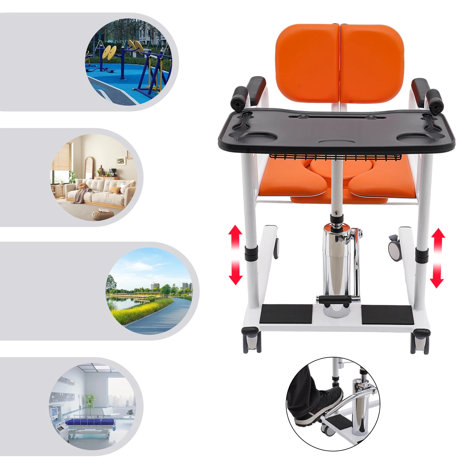 

4-Wheel Hydraulic Patient Lift Hydraulic Transfer Chair Portable Transport Wheelchair 57*68*91-105cm Used As Patient Lifts