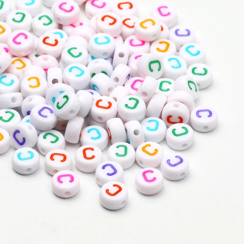 100Pcs Colorful A-Z Letter Acrylic Beads Flat Round Loose Spacer Beads For Needlework Diy Jewelry Making Bracelet Accessories