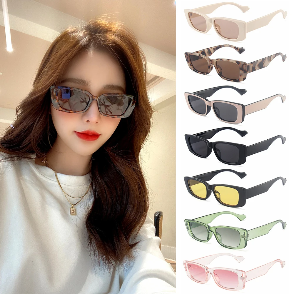 Beach Wear Ins Popular Retro UV400 Rectangle Sunglasses Shades Women Sun Glasses Eyewear