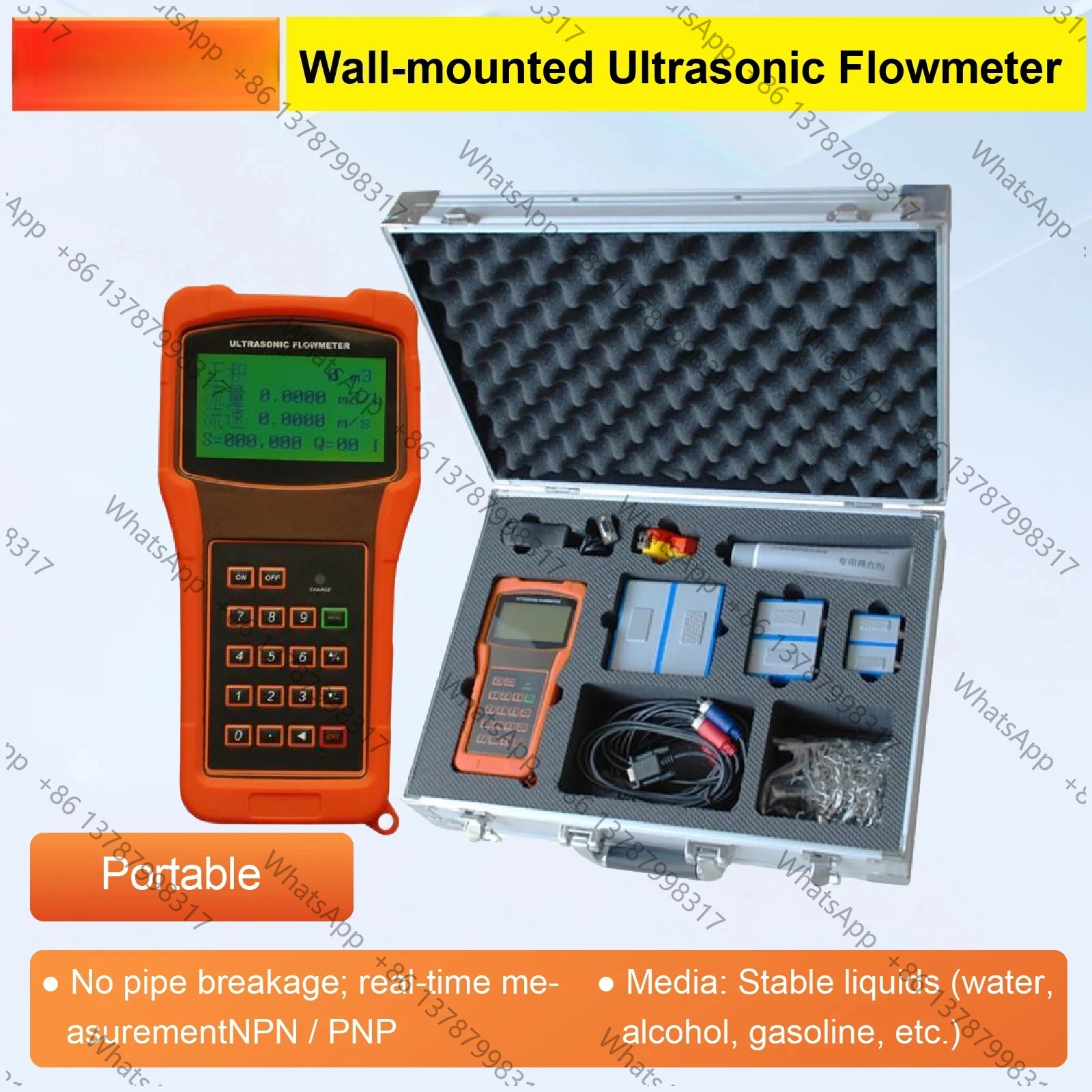TUF-2000H Ultrasonic Flow Meter with Small Medium Large Sensors Handheld Clamp On DN25-DN6000 Digital Flowmeter Display