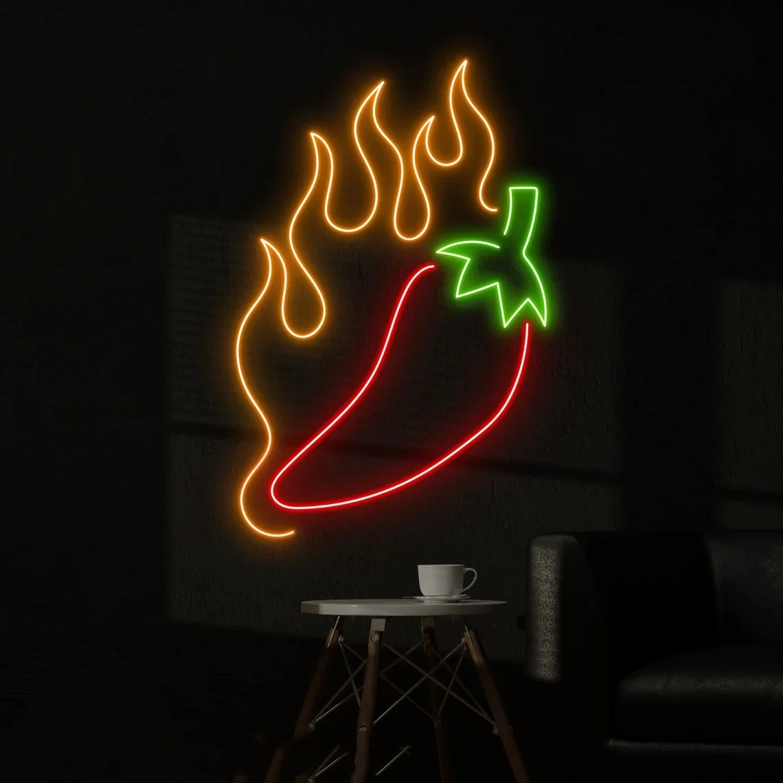 Letrero de neón de chile de fuego, comida picante, decoración de restaurante, tienda de comida picante mexicana, arte ligero