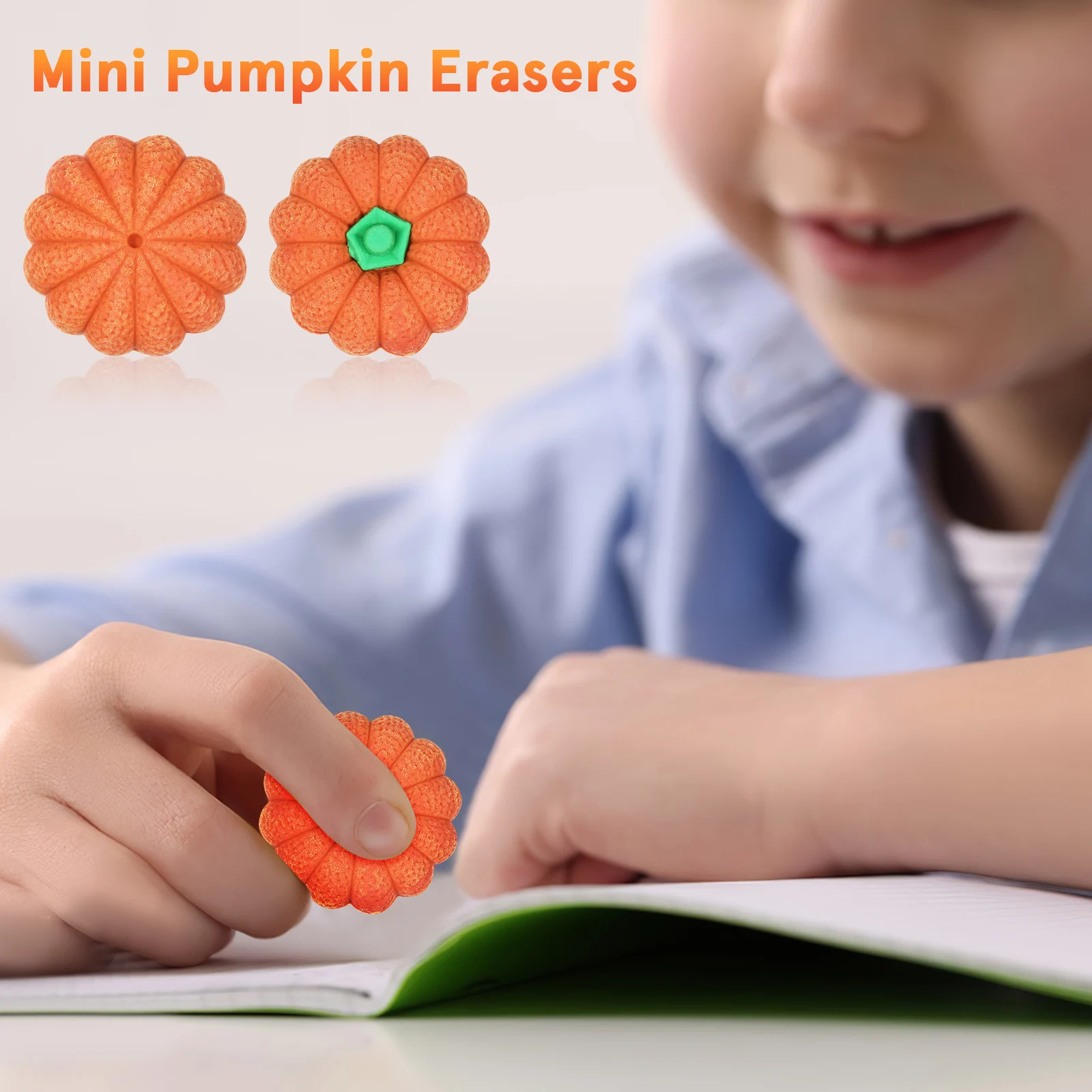 

50 pcs Pumpkin Eraser Mini Cute Bulk Fall Halloween Party Favors Decorations Classroom Rewards Kids Children Rubber