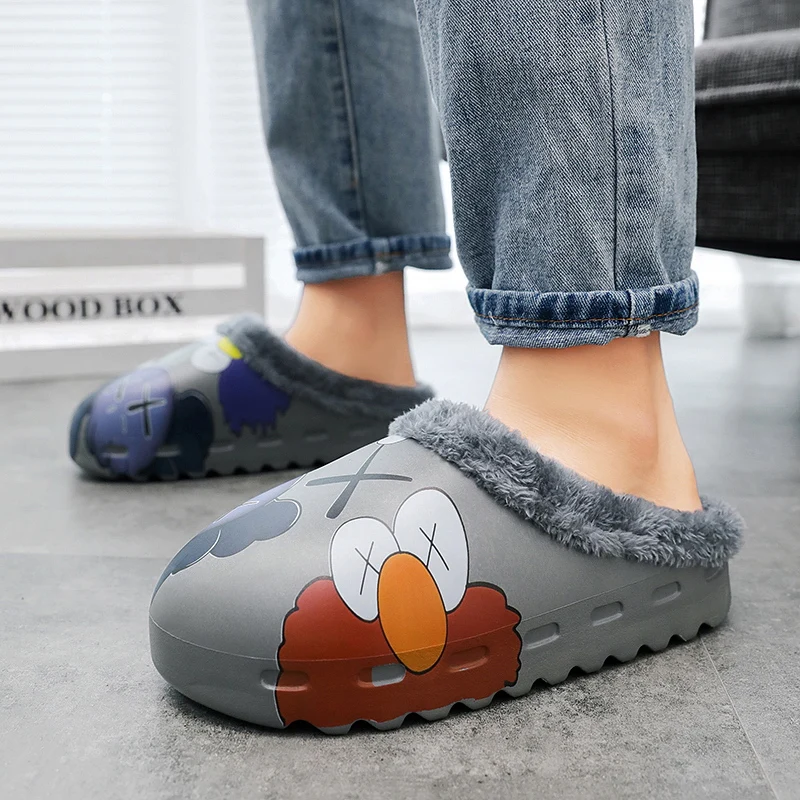 Fashion Men Cartoon Slippers Winter Plush Warm Shoes Men Home Slippers Comfort Soft Men Indoor Cotton Shoes Chinelos Masculinos