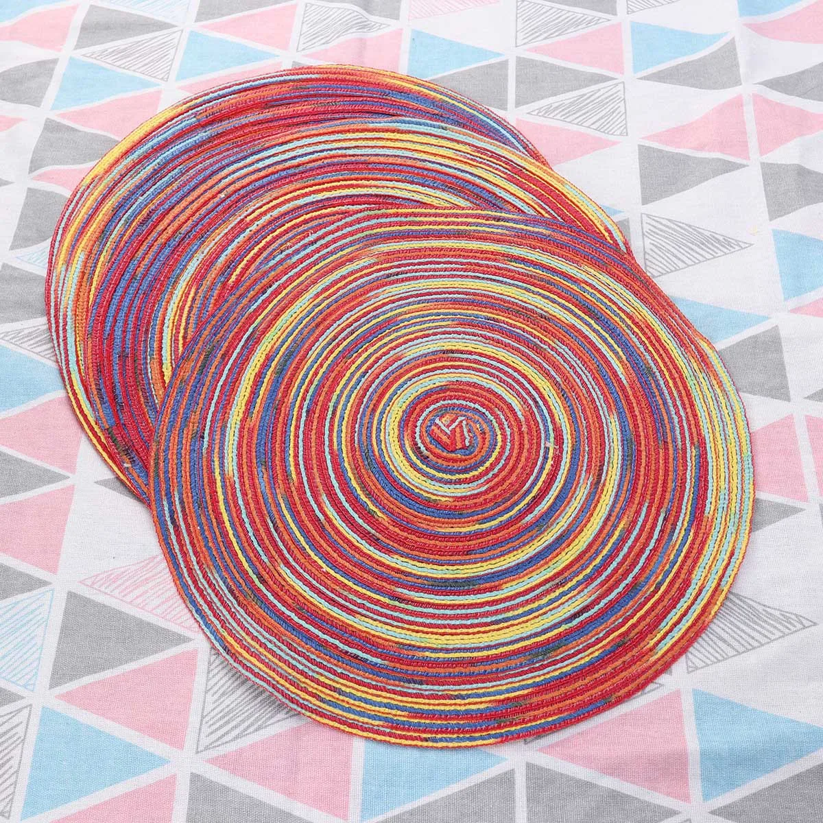 

6Pcs Cotton Linen Woven Placemat Round Table Mat Heat Insulation Non-Slip Dining Pad for Cups Bottles Teapots Home Kitchen Use