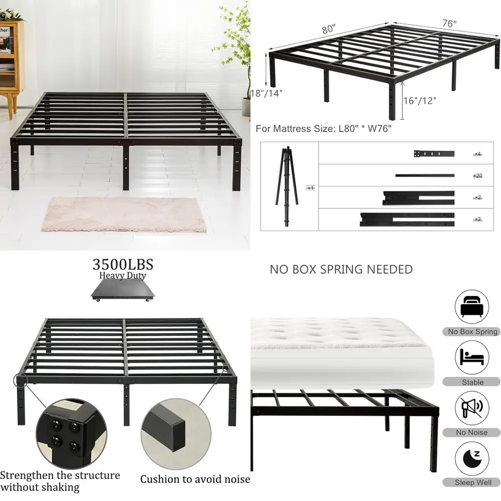 

King Size 18 Inch Tall Heavy Duty Metal Platform Bed Frame with Steel Slats, Supports Up to 3500lbs, No Box Spring Required