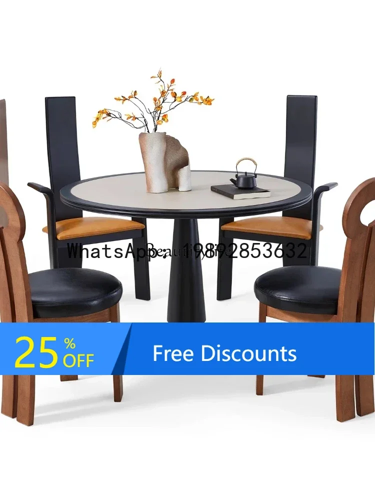

retro round pure white rock slab dining table in the ancient style minimalist small apartment