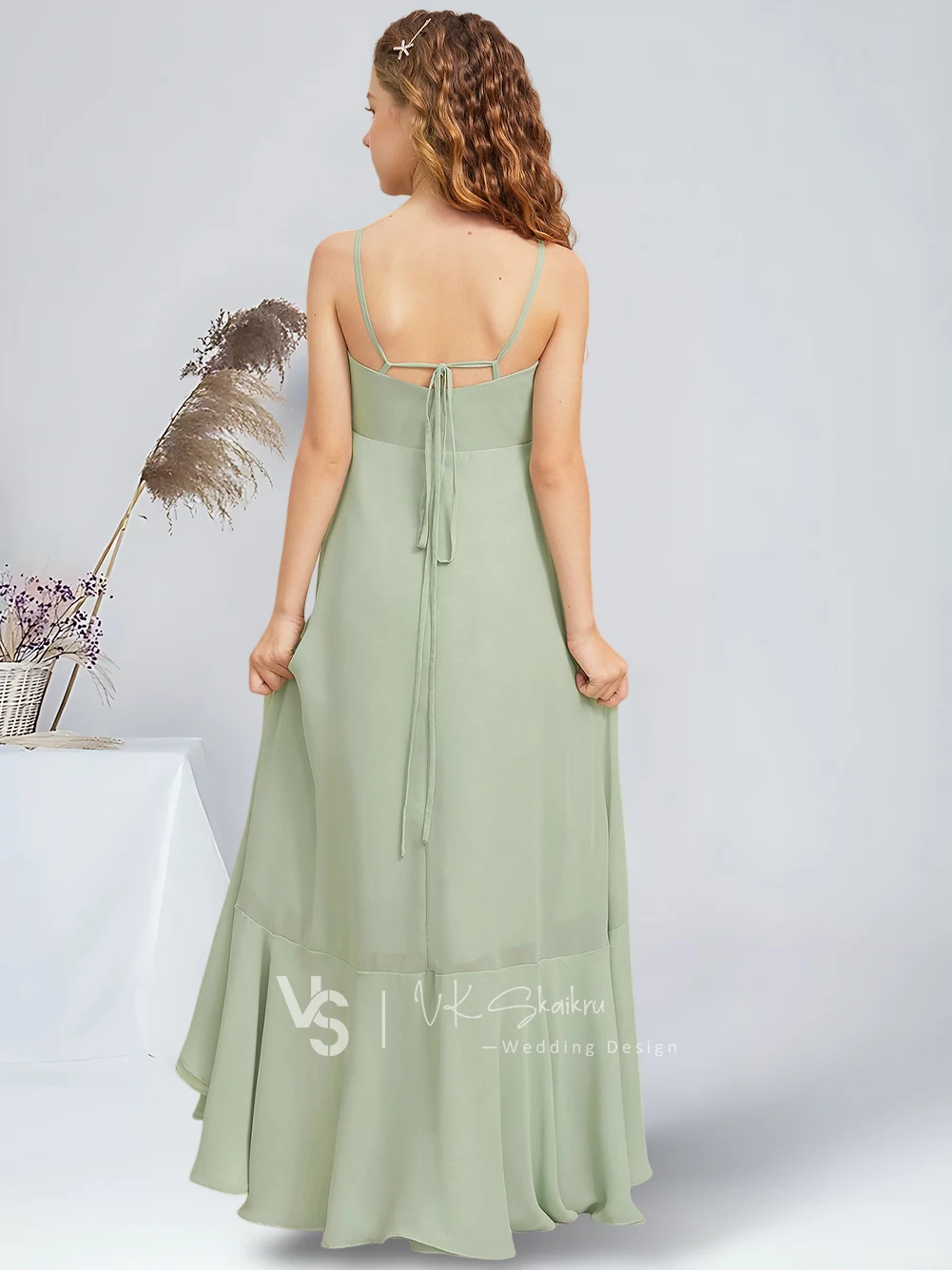 Assimétrico Chiffon Dama Vestidos, Uma Linha, Quadrado, Linda Flor, Festa de Casamento, Dança Infantil, Elegante, Júnior