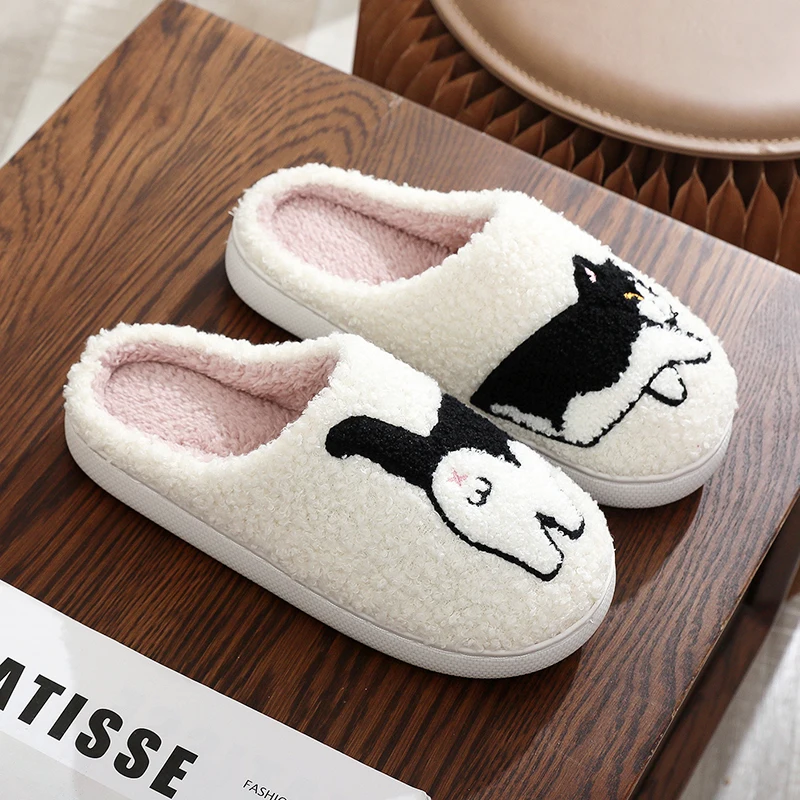 Casual Fluffy Women's Slippers Home Flat Cat Designer Winter Woman Shoes Cartoon Platform Fuzzy Fur Slides Girls Indoor Footwear
