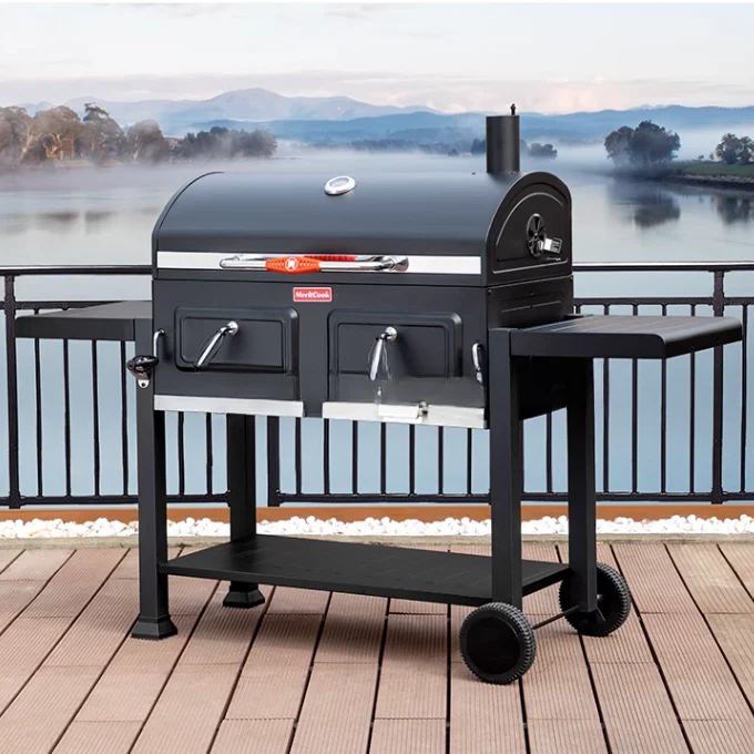 Upgraded SUS304 BBQ Grill Mesh Grid Outdoor Large Multi-function Trolley Smoker Charcoal BBQ Grill with Optional Rotisserie