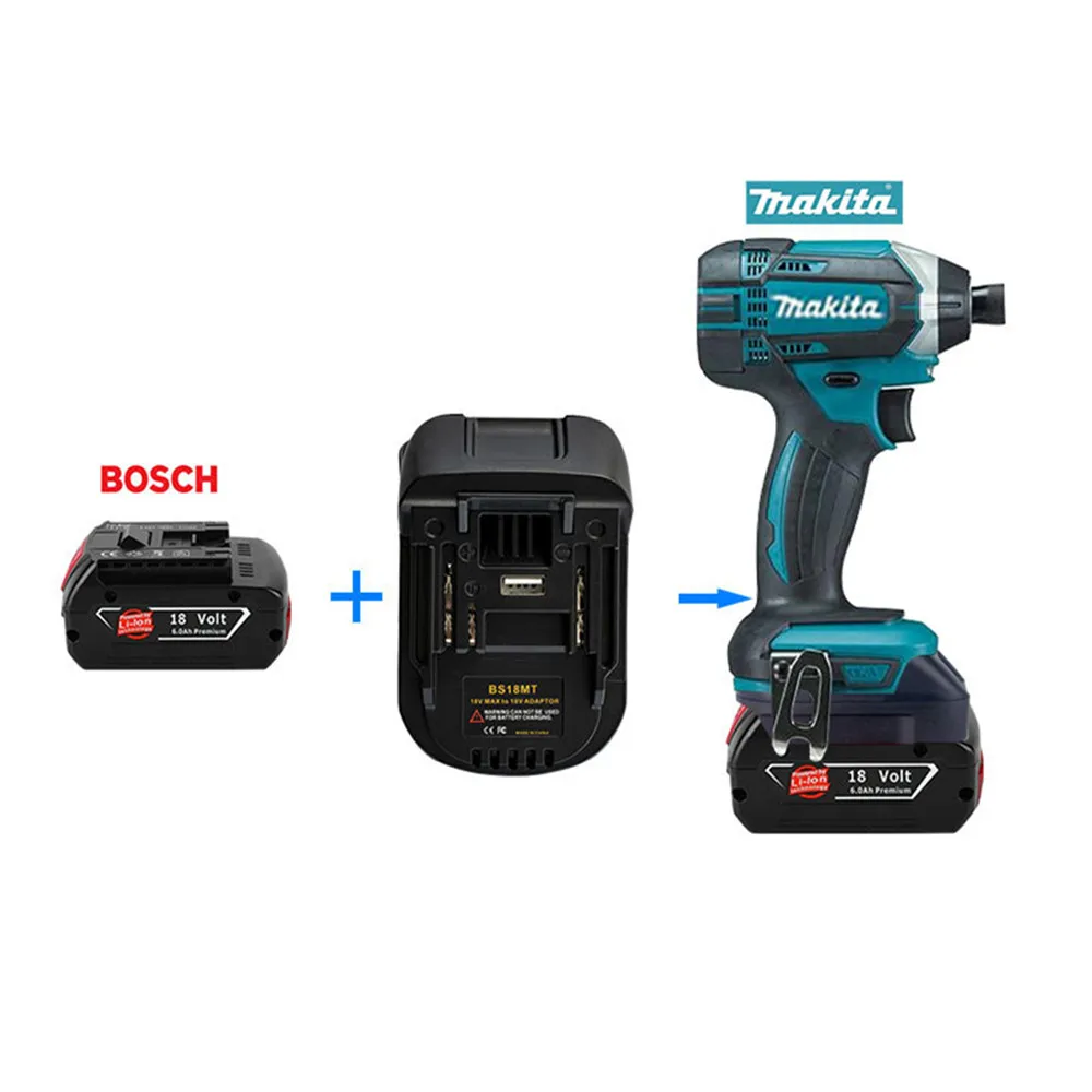 Akumulator do Bosch 18V, konwerter BS18MT z USB do Makita 18V narzędzia elektryczne BAT618 BAT609G BL1830 BL1850 elektronarzędzie