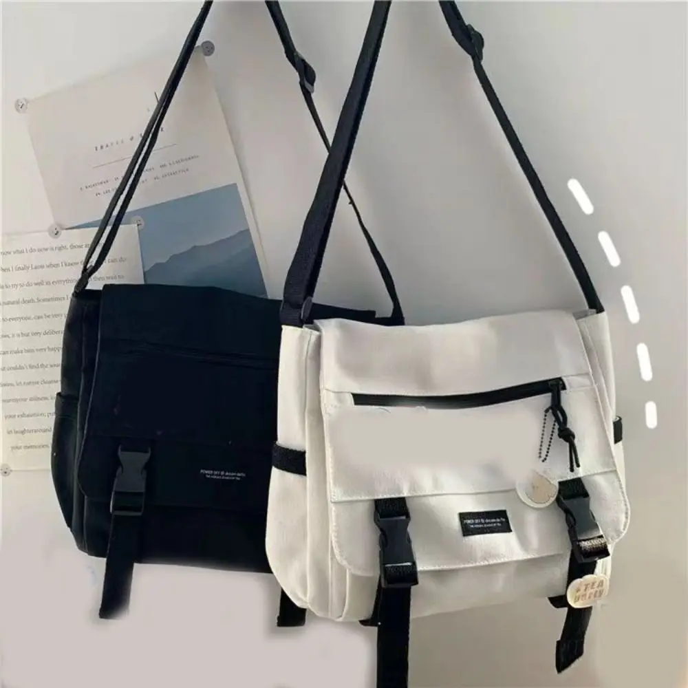 Canvas Satchels Stylish Solid Color Large Capacity Casual Handbag Flip Adjustable Shoulder Strap Crossbody Bag Teen