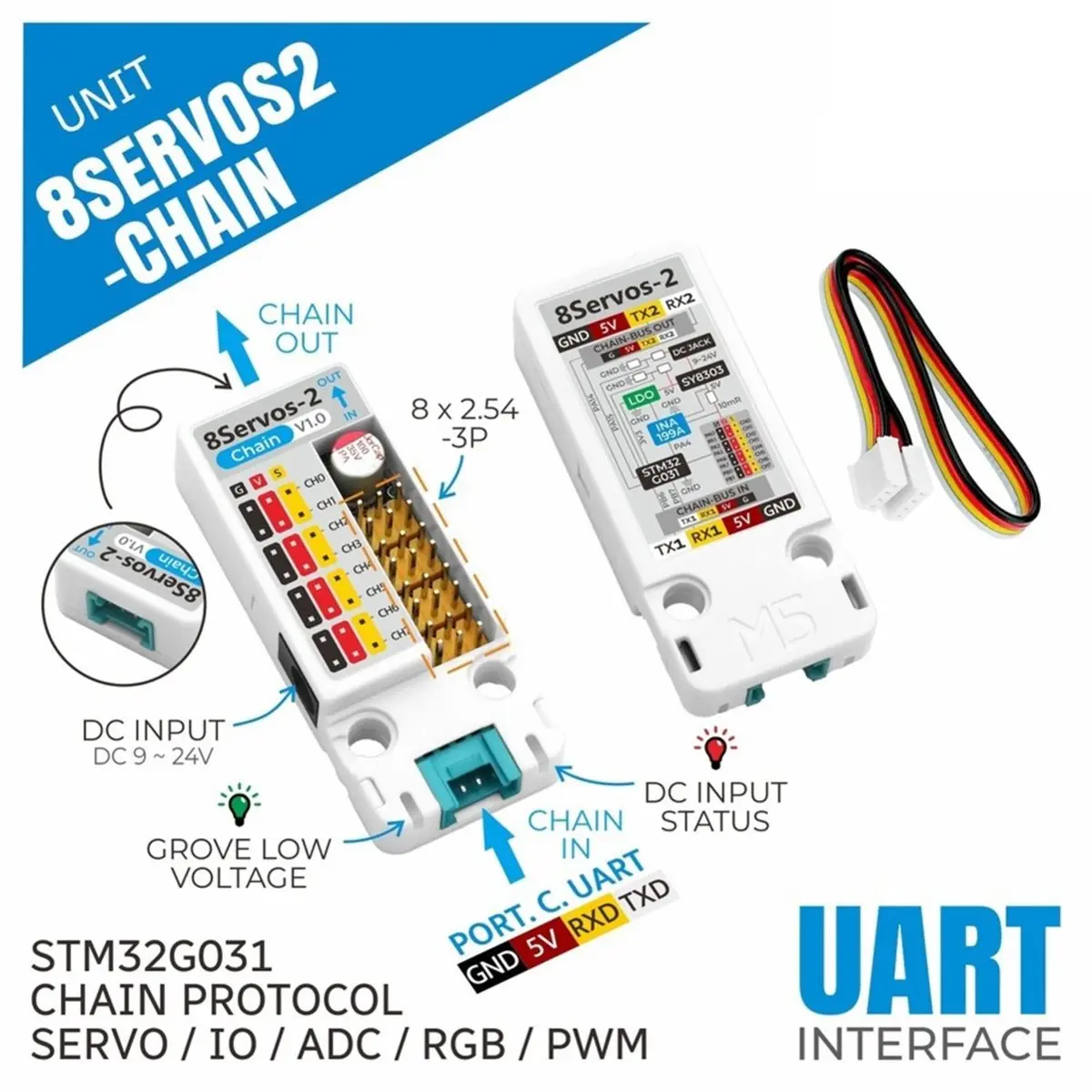 Unit 8Servos2-Chain 8-Channel Servo Cascade Control Unit STM32G031G8U6 Controller UART Communication Interface