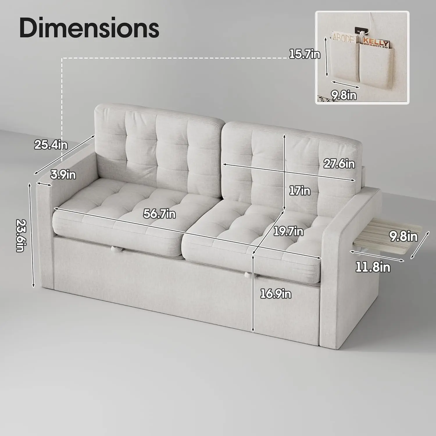 Vabches Loveseat Sofa with Storage Space 2-Seater Sofa Couches with USB Port & Wing Table Linen Upholstered Sofa for Living Room