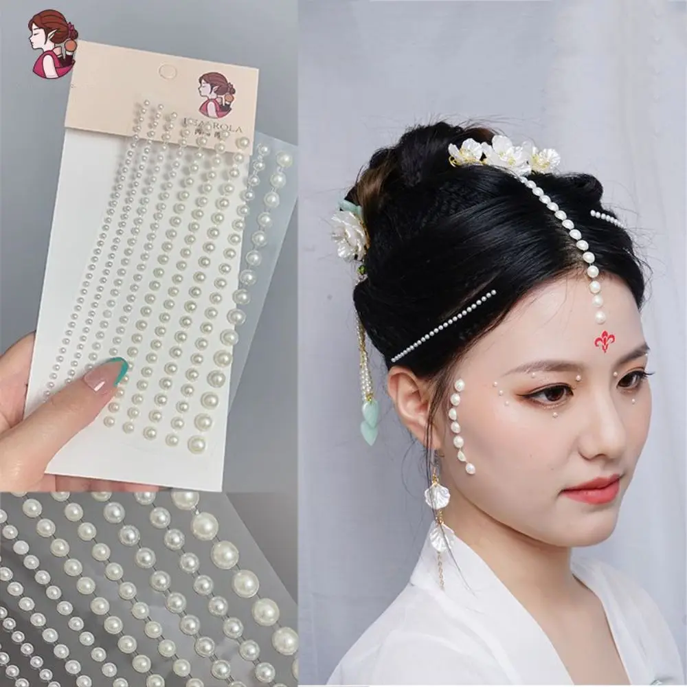 Makeup Decoration Hair Temporary Tattoo Stickers Adhesive Face Decal Long Rhinestone Strip Sticker Hair Rhinestone Decoration