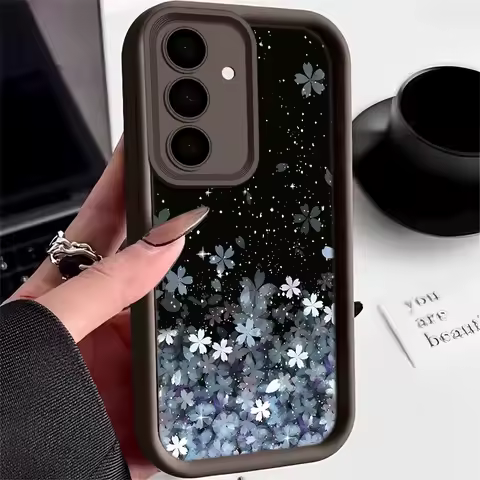 Blue Cherry Blossom Case For Samsung Galaxy A56 A36 A26 A55 A16 A15 A25 A06 A54 5G S25 Edge S22 S23 Ultra S24 FE TPU Phone Cover