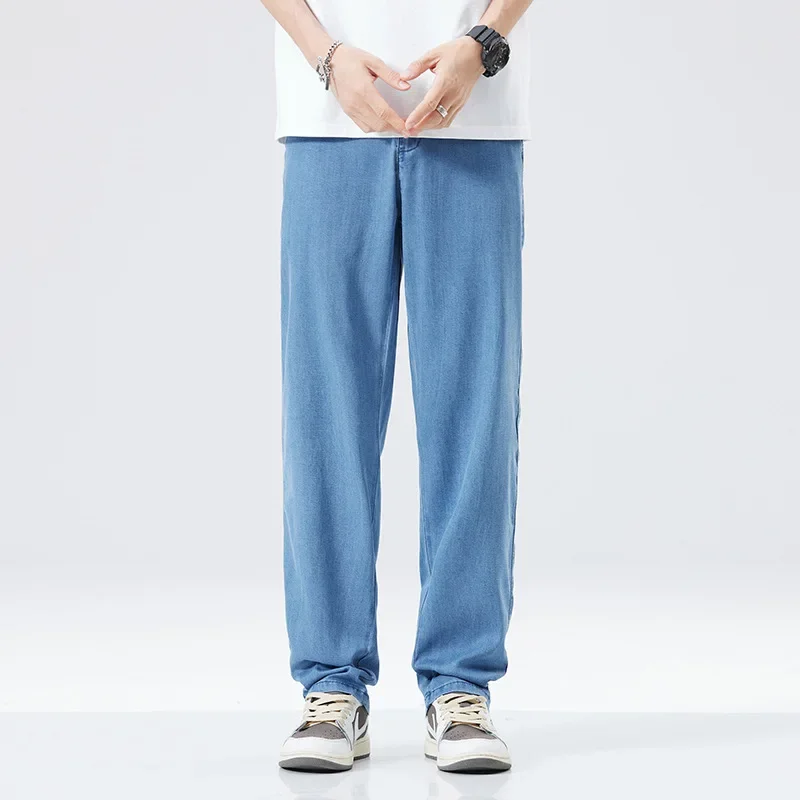 Summer Thin Men's Jeans Wide Leg Casual Trousers Draped Straight Leg Design For Young Men Mid-Teens Lee Sheer Cotton Pants