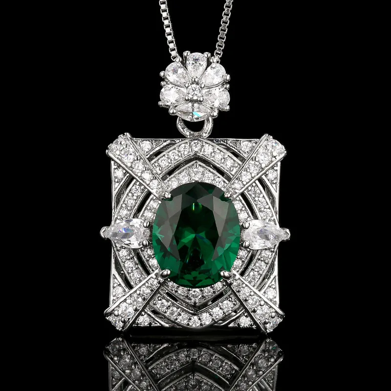 

Luxury with Emerald Oval Stone Geometric Square Design Cubic Zirconia Necklace Ring Earring for Women Elegant Party Jewelry Gift