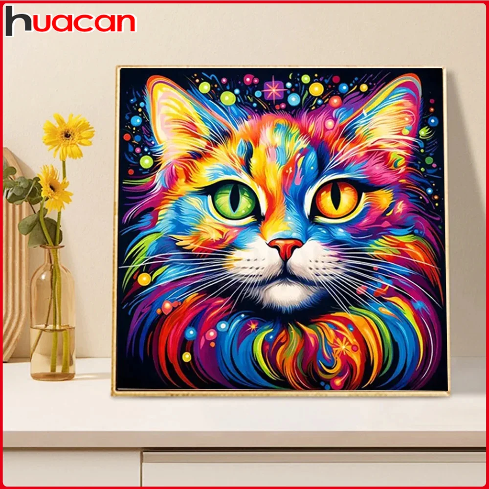 Diamond Painting Colorful Cat Embroidery Full Round Drill Mosaic Animal Handicrafts Wall Art 30x30cm