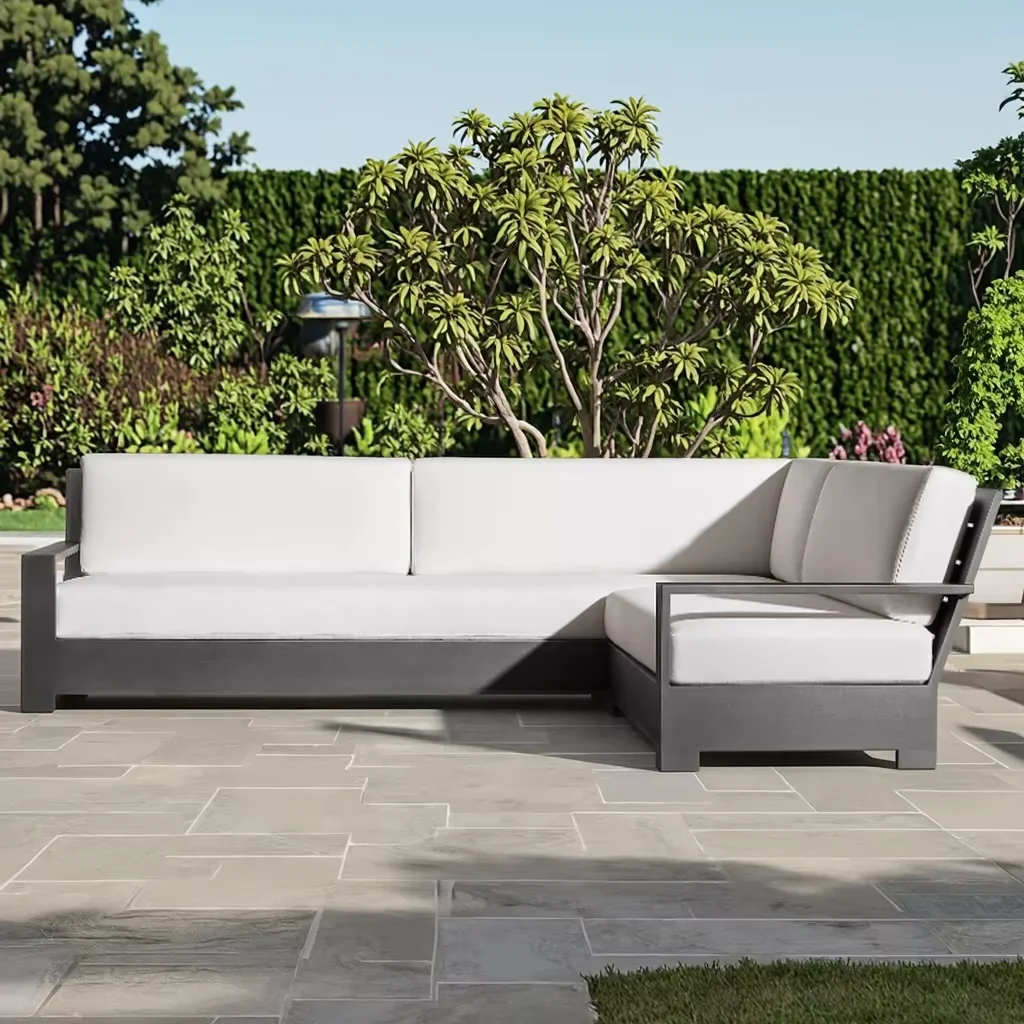 #Green Outdoor Garden Furniture Patio Metal Aluminum Frame L Sectional Sofas